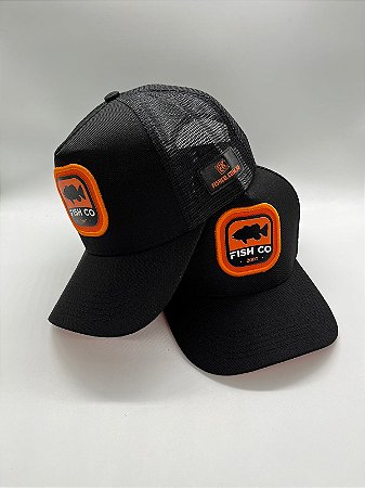 Boné Fishco Logo Tucunaré Preto e Laranja
