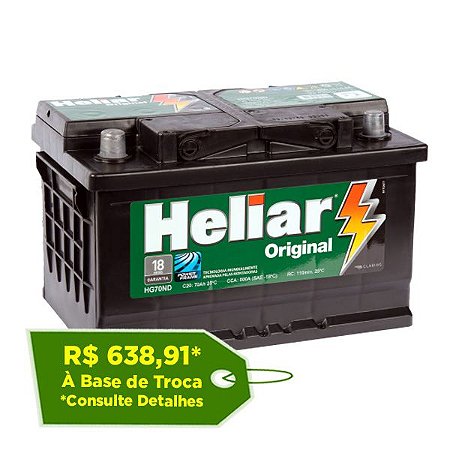 Bateria de carro Heliar 70Ah – HG70ND / HG70NE  Reis Baterias - Reis  Baterias: Pague em 10X SEM JUROS
