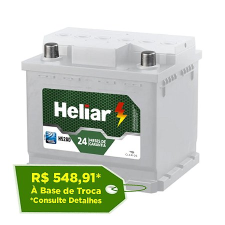 Bateria Heliar 52Ah – H52GD ( Cx. Alta ) – 24 Meses de Garantia