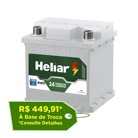 Bateria Heliar 40Ah – H40FD – Original de Montadora