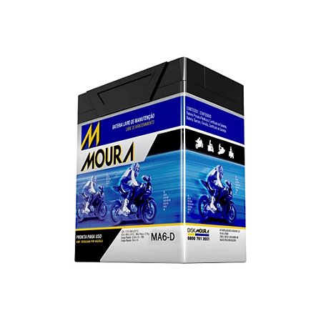 Bateria Moura Moto 6Ah - MA6-D ( Antiga MA7-D ) - Selada AGM ( Ref. Yuasa: YTX7L-BS )