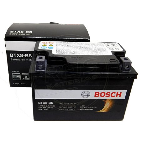 Bateria Bosch Moto 8Ah – BTX8-BS – Selada AGM ( Ref. Yuasa: YTX9-BS )