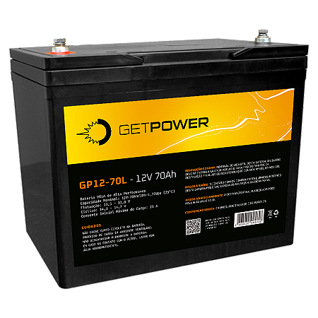 Bateria Estacionária VRLA ( AGM ) GetPower 12V – 70Ah – GP12-70L
