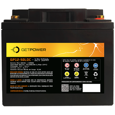 Bateria Estacionária VRLA ( AGM/ GEL ) GetPower 12V – 50Ah – GP12-50LDC ( Deep Cycle )
