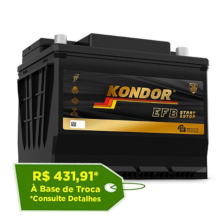 Bateria Kondor EFB 60Ah - EFB22AD - Para Carro C/ Start-Stop