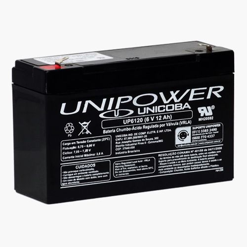 Bateria Estacionária VRLA ( AGM ) Unipower 6V – 12Ah – UP6120