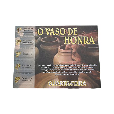 Cartela Vaso de Honra para Campanha de 5 Quartas-Feiras
