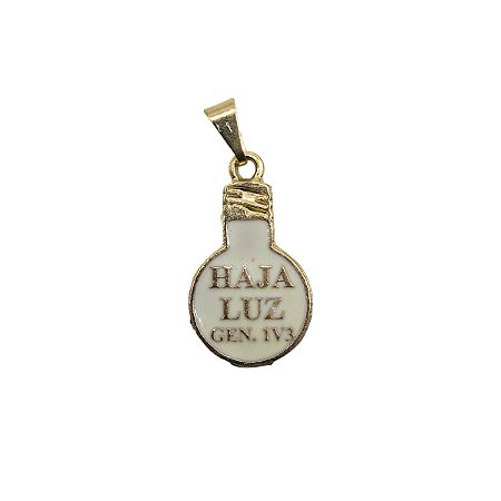 Pingente Lâmpada Haja Luz Gênesis 1:3 Dourado com Resina