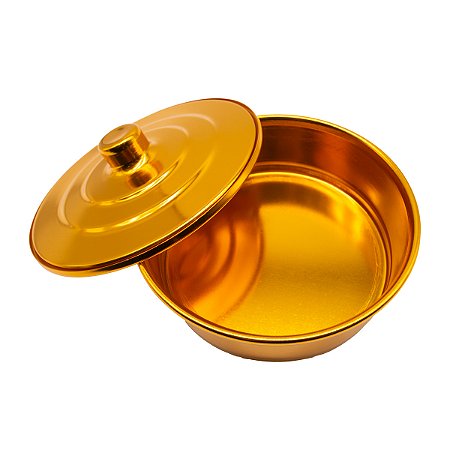 Bandeja Dourada para Pão da Santa Ceia com Tampa em Alumínio Anodizado