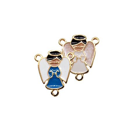 Pingente Anjo da Guarda Dourado com Acabamento Resinado - Branco ou Azul