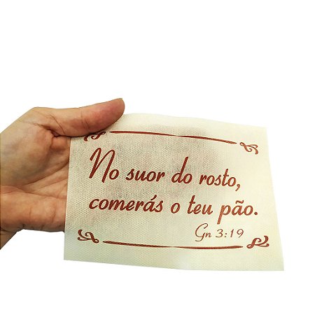 Lenço em TNT "No Suor do Rosto Comerás o Teu Pão" – Material para Campanhas e Evangelização