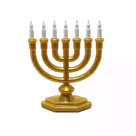 Menorá Dourada Porta Óleo com Velas Removíveis