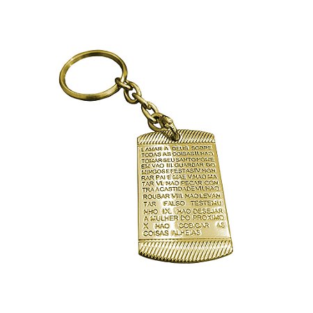 Chaveiro Placa dos Dez Mandamentos Dourado em Metal Zamac Premium