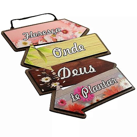 Placa Decorativa de Setas com Frases Cristãs em MDF