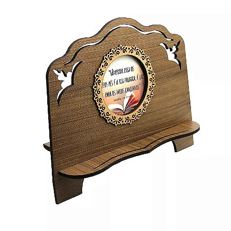 Porta Bíblia em Madeira MDF com Frases Cristãs – Suporte para Leitura