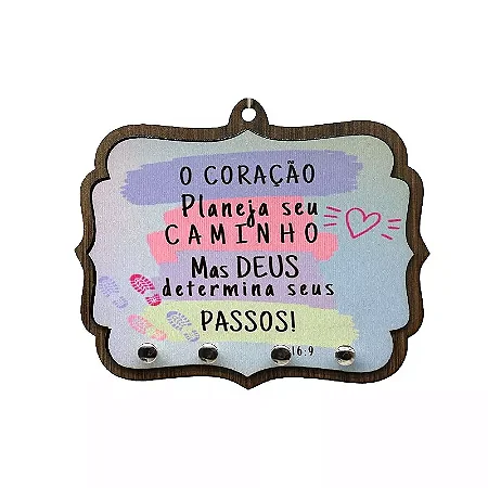 Porta-Chaves de Parede em MDF com Frases Cristãs