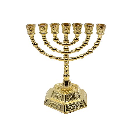 Menorá Candelabro de Metal Dourado 7 Braços – Terra Santa