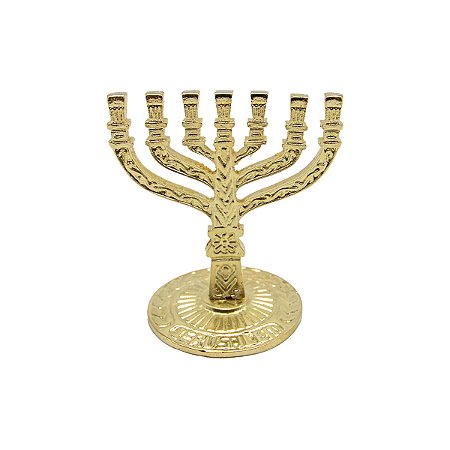 Menorá Jerusalém de Metal Dourado - Mini Menorá
