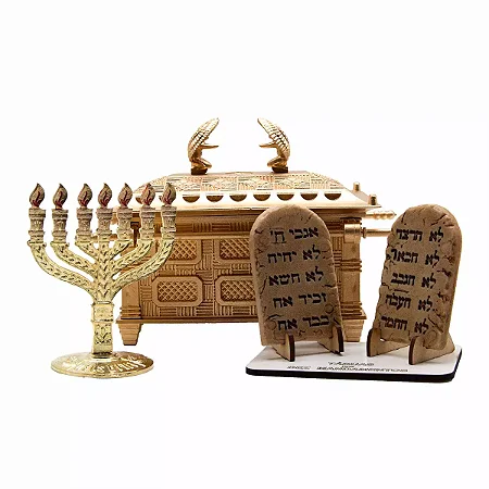 Kit Arca da Aliança Grande com Menorah de Metal e Tábuas 10 Mandamentos