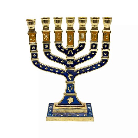 Menorah 12 Tribos de Israel em Metal Dourado 16cm