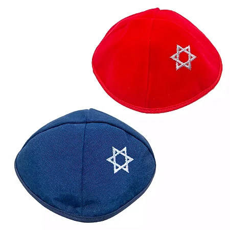 Kipá Judaico Colorido com Estrela de Davi – Azul ou Vermelho