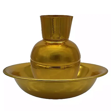 Kit Lava-Pés para Igreja – Jarro e Bacia de Alumínio Dourado