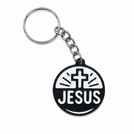 Chaveiro Jesus Redondo com Cruz | Lembrancinha Cristã