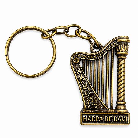 Chaveiro Harpa de Davi em Metal Bronze Antigo
