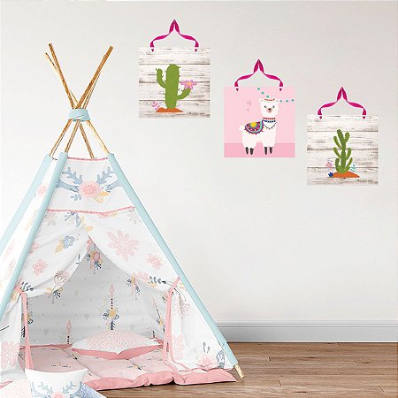 Quadros Decorativos Infantil Lhama 25x25cm cada - Trio