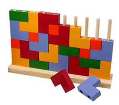 Blocos de encaixe -Tetris - 25 peças coloridas de madeira