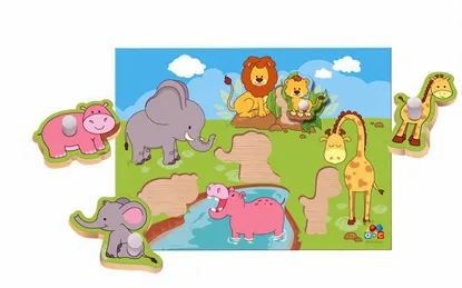 Jogo Quebra – Cabeça Animais e seus Filhotes – Meu Primeiro Quebra-cabeça com Pinos com 4 peças – ABC Brinquedos