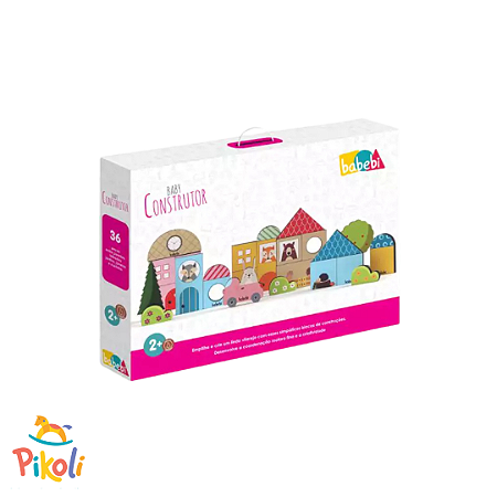 Jogo de Construir – Baby Construtor – Blocos de Madeira Multicolorido 36 peças – Brinquedos Babebi