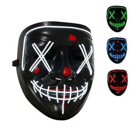 Máscara Halloween Rosto Costurado com Cordão LED
