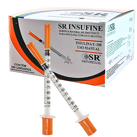 Seringa Insulina 1ml (100UI) C/ Agulha Fixa 0,30mm x 8mm 30G SR - 100 unidades