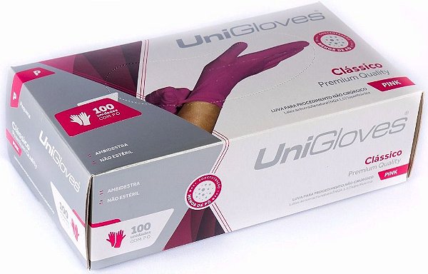 Luva de Látex UniGloves Clássico Pink Com Pó - 100 Unidades