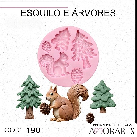 Molde de silicone Esquilo e Árvores -- CÓD 198
