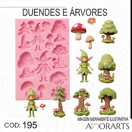 Molde de silicone Duendes e Árvores --CÓD 195