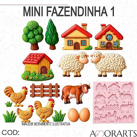 Molde de silicone Mini fazendinha 1 -- CÓD 205
