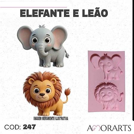 Molde de silicone Elefante e Leão --CÓD 247