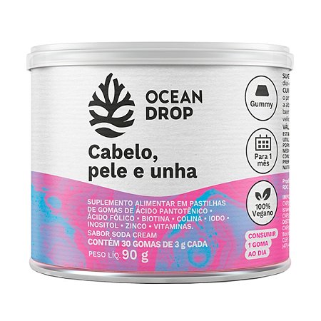 Gummy Cabelo, pele e unha (30 gomas) Ocean Drop