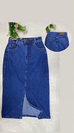 Saia Jeans Midi Sem Elastano – Fenda Fronta