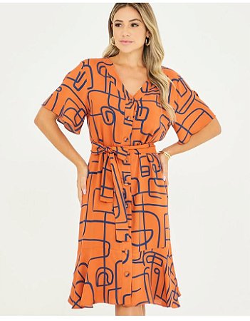 Vestido Midi em Viscose - Cor Telha