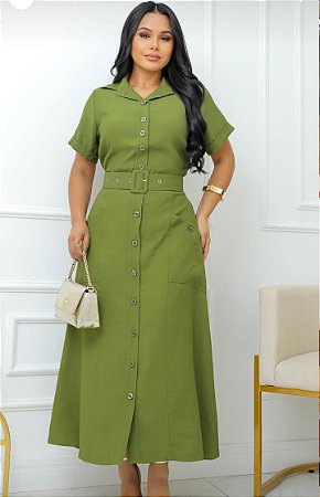 Vestido com Abotoamento na Frente e Cinto
