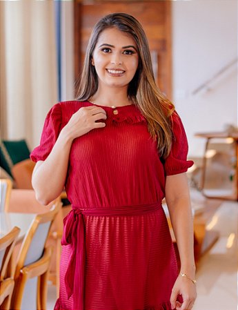 Vestido Longo em Tule Listrado