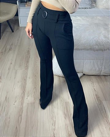 calça flare preta cos alto