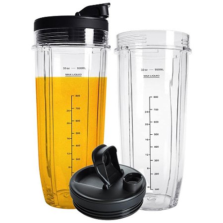 NUTRI AUTO IQ COPOS REPOSIÇÃO 946 ML 2 TRANSPARENTE COM TAMPA QUEENTRADE NINJA2 PACKS PRETO