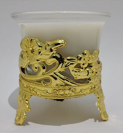 Castiçal dourado com vela de Patchouli vegetal aromática - 50 gramas