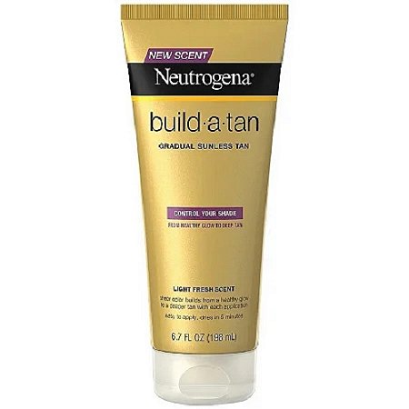 Neutrogena Build-A-Tan Loção Bronzeadora Gradual sem Sol, Loção Corporal Autobronzeadora Leve de Secagem Rápida para um Brilho Saudável ou Bronzeado Profundo, Cor Natural Pura