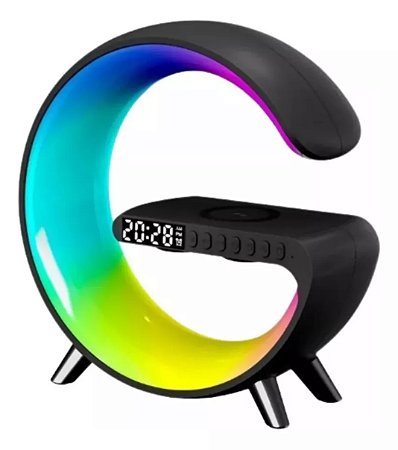Luminária Som De Mesa Carregador Indução Smart Bluetooth