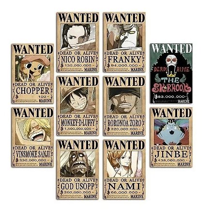 10 Quadros Wanted One Piece Decorativos